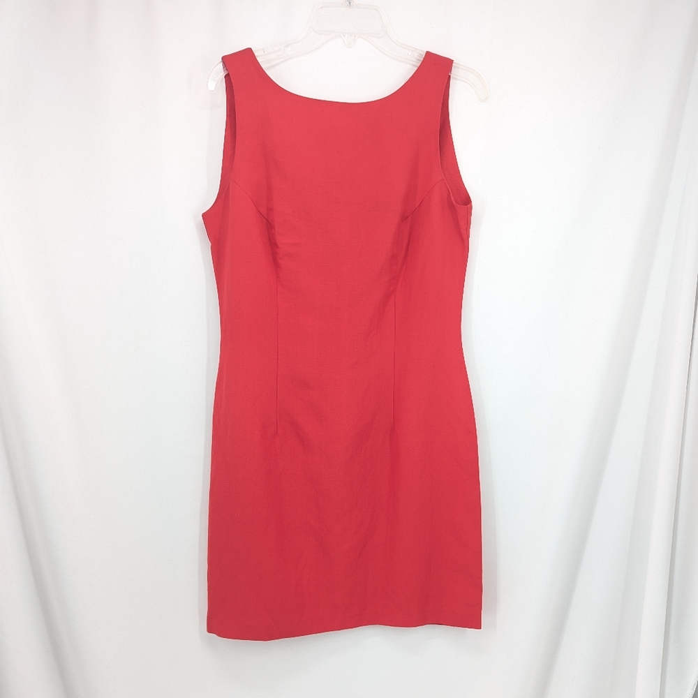 Metropolitan New York 10001 Linen Sleeveless Sheath Dress Button Back 8 Red